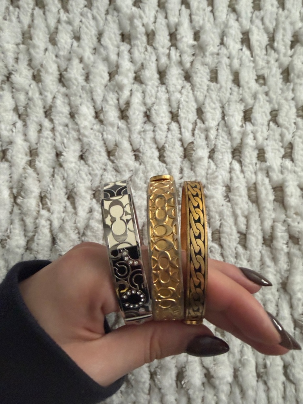 Set of 3 Coach Gold and Silver Patterned Bangles